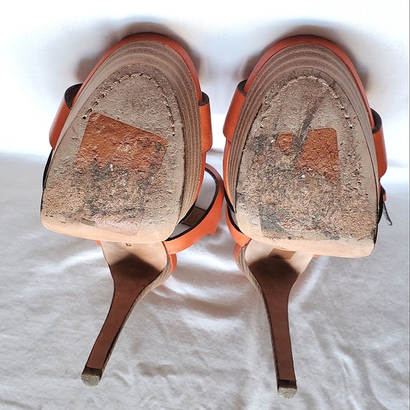 EUC Coach Orange Platform High Heels Shoes Sz 7 w/ Strappy Ankle Buckle with Box - Picture 12 of 16